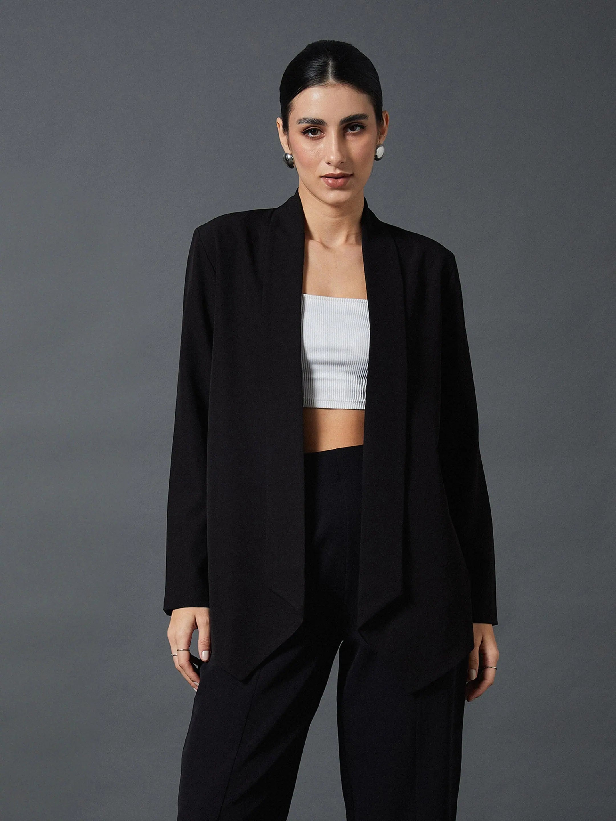 Women Black Shawl Collar Front Open Blazer Women's Formal Blazer