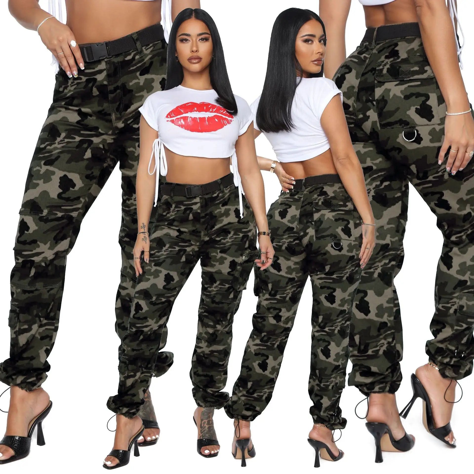 Fashion Streetwear Denim Cargo Pants Camouflage Pants Autumn Women Clothing Cotton for Trousers&Pants Trousers Running Lightweight