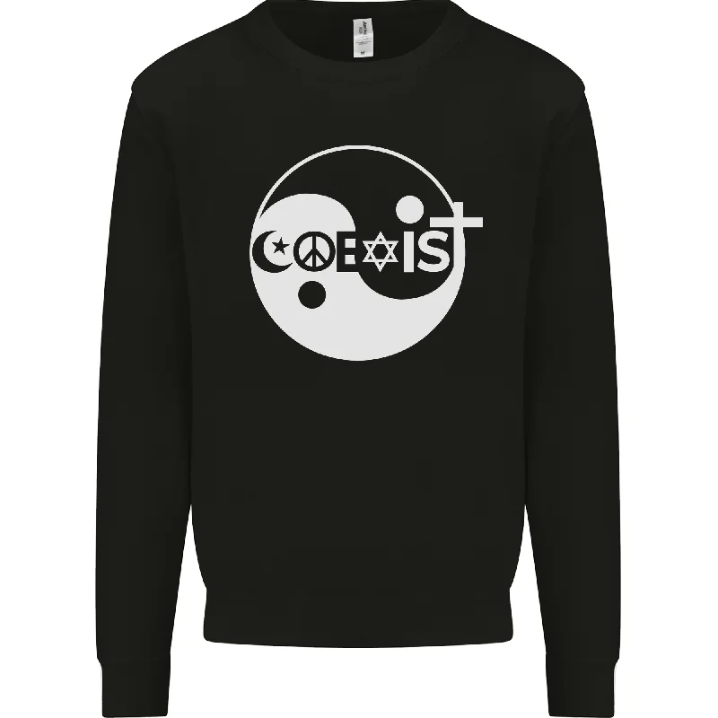 Coexist World Peace Love Religion Hippy Anti War Mens Sweatshirt Jumper Hoodie with Hem Patch Decorative Personalized