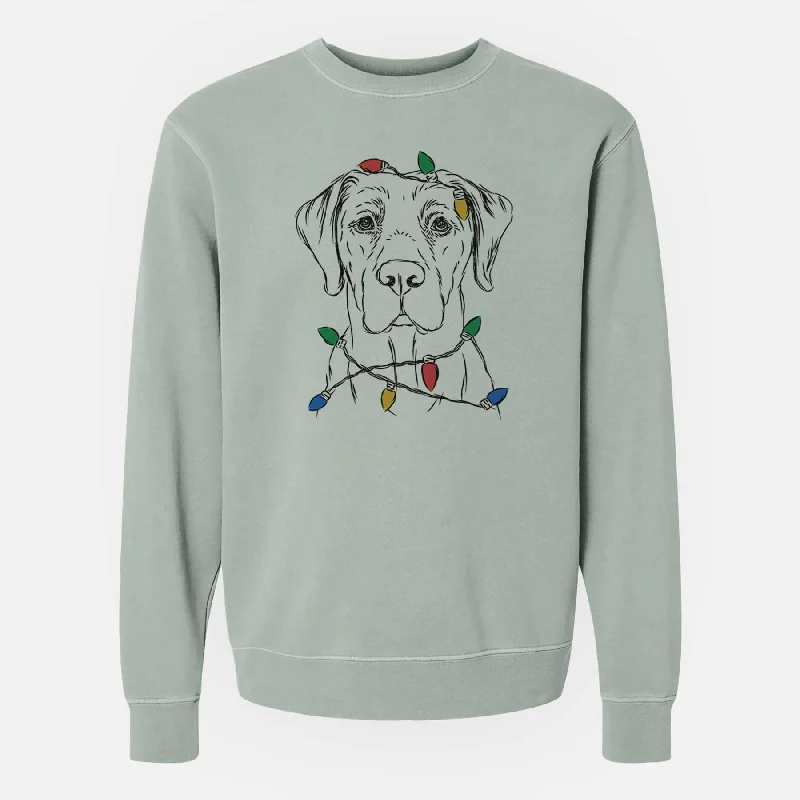 Christmas Lights Rowdy the Labrador Retriever - Unisex Pigment Dyed Crew Sweatshirt Hoodie with Button Placket Classic Preppy