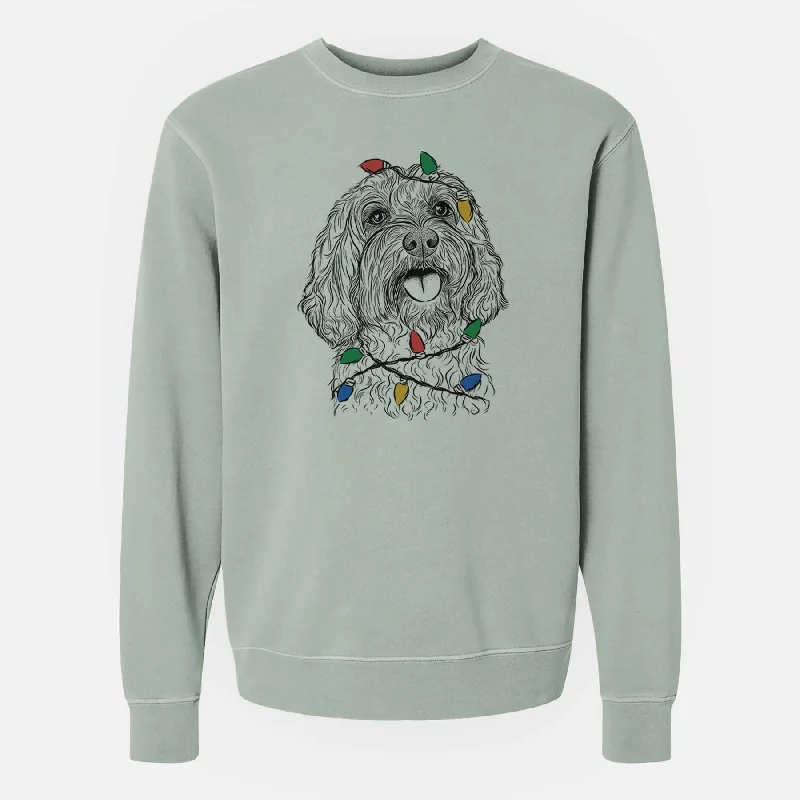 Christmas Lights Cali the Cavapoo - Unisex Pigment Dyed Crew Sweatshirt Hoodie with Gradient Ombre Colorful