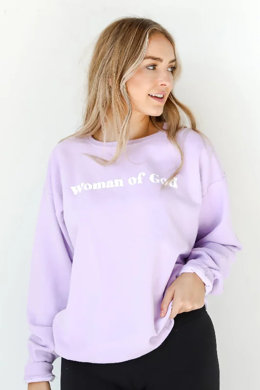 Lavender Woman Of God Sweatshirt Hoodie with Half-Zip Sporty Casual