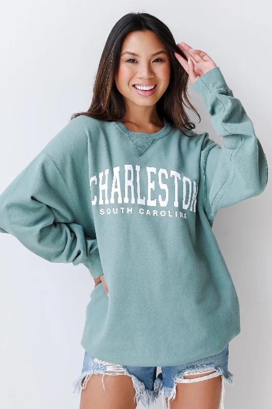 Seafoam Charleston South Carolina Sweatshirt Hoodie with Belted Waist Structured Tailored