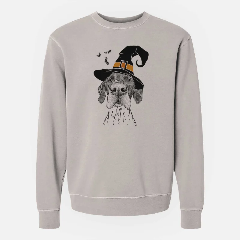 Witch Booze the German Shorthaired Pointer - Unisex Pigment Dyed Crew Sweatshirt Hoodie with Tied Waist Feminine Flattering