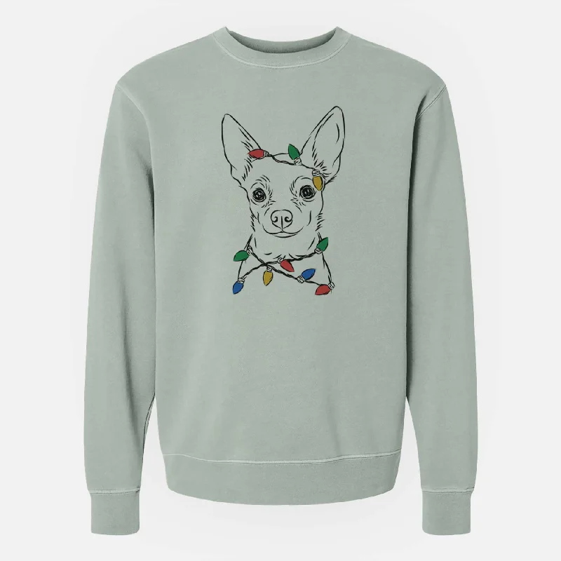 Christmas Lights Martini the Chihuahua - Unisex Pigment Dyed Crew Sweatshirt Hoodie with High Neck Warm Protective