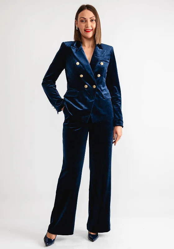 Serafina Collection Velvet Blazer and Trouser Suit, Navy Women's Classic Suit