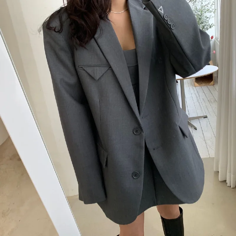 Wjczt Spring and autumn high quality stylish women's solid color oversize big loose blazer coat Women's Trench Blazer