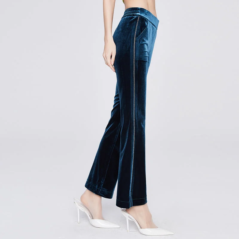 2022 Diamond-studded elastic waist Velvet fabric Straight casual plus size women's pants & trousers 21096 Trousers Summer Linen