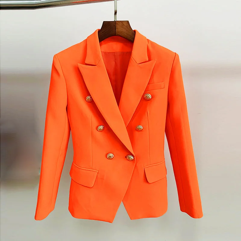 Wjczt Classic Baroque Designer Blazer Women's Metal Lion Buttons Double Breasted Blazer Orange Women's Brand Blazer