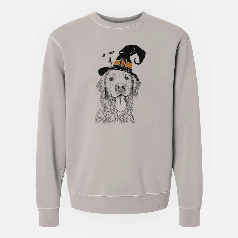 Witch Oliver Tredup the Golden Retriever - Unisex Pigment Dyed Crew Sweatshirt Hoodie with Hem Frayed Vintage Worn