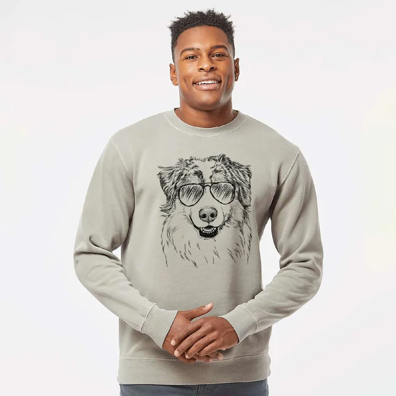 Aviator Aonghus the Australian Shepherd - Unisex Pigment Dyed Crew Sweatshirt Hoodie with Front Slit Layering Stylish