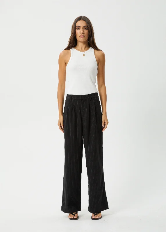 AFENDS Womens Business - Pleat Trouser - Black Trousers Palazzo Wide Leg