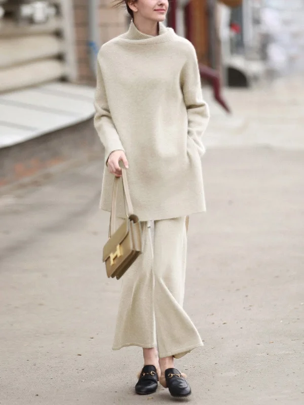 Autumn And Winter Simple Fashion Loose Tops Wide Leg Trousers Knitted Two-Piece Trousers New Arrival