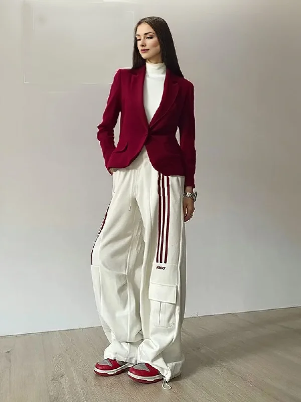 Modern Womens Work Suit Sets Suit Blazer Top and Comfortable Loose Sporty Pant Women's Custom Jacket