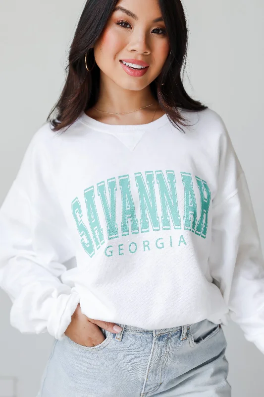 White Savannah Georgia Sweatshirt Hoodie with Strings Custom Fit Adjustable