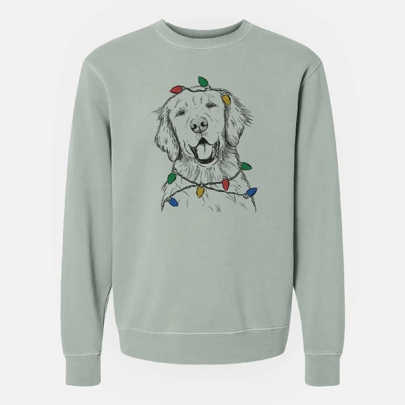 Christmas Lights Wallace the Golden Retriever - Unisex Pigment Dyed Crew Sweatshirt Hoodie with Mesh Breathable Sporty