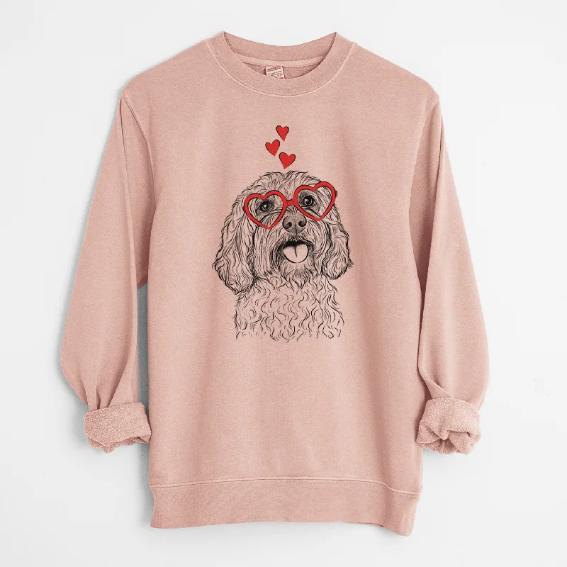 Valentine Cali the Cavapoo - Unisex Pigment Dyed Crew Sweatshirt Hoodie with Distressed Vintage Worn