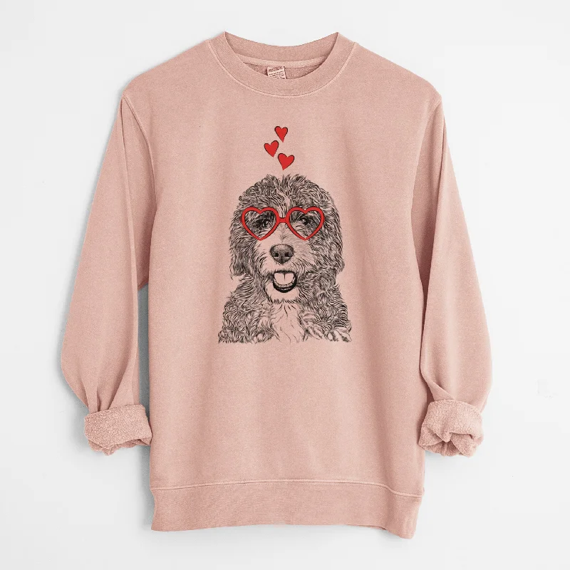 Valentine Bash the Bernedoodle - Unisex Pigment Dyed Crew Sweatshirt Hoodie with Hem Patch Decorative Personalized