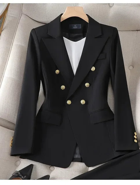 2pcs Blazer Set Women Suit Elegant Office Wear Double Breasted Set Women's Radiation Jacket