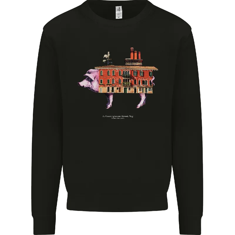 Country House Street Pig Mens Sweatshirt Jumper Hoodie with Hem Applique Textured Unique