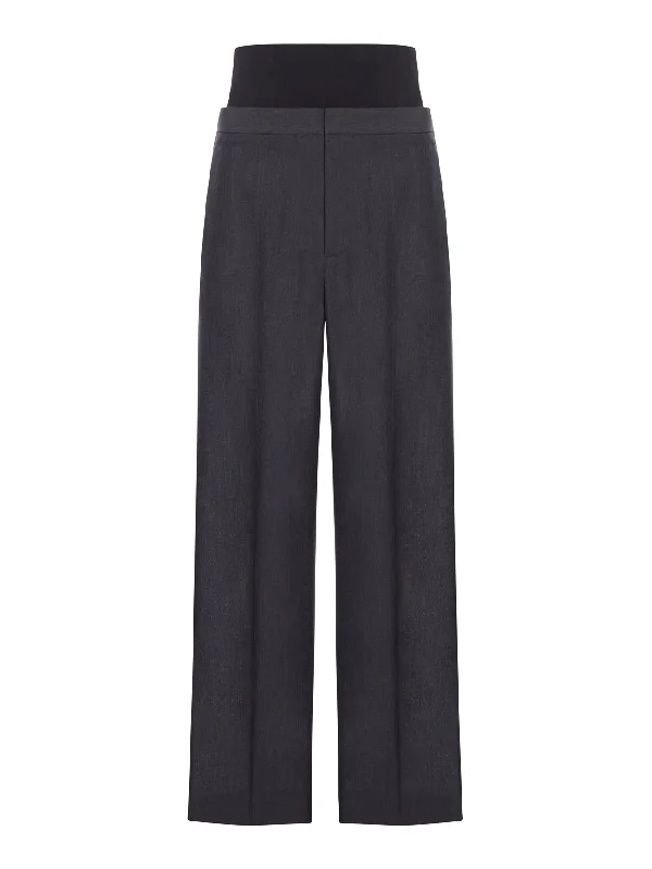 TAILORED TROUSERS WITH KNIT BAND High Waist Slim Fit Ankle Length