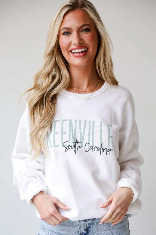 White Greenville South Carolina Script Sweatshirt Hoodie Dress Longline Feminine