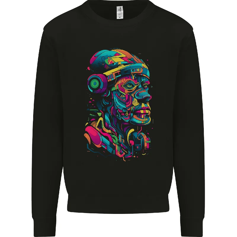 Cool African Head With Headphones Mens Sweatshirt Jumper Hoodie with Longline Fit Extended Stylish