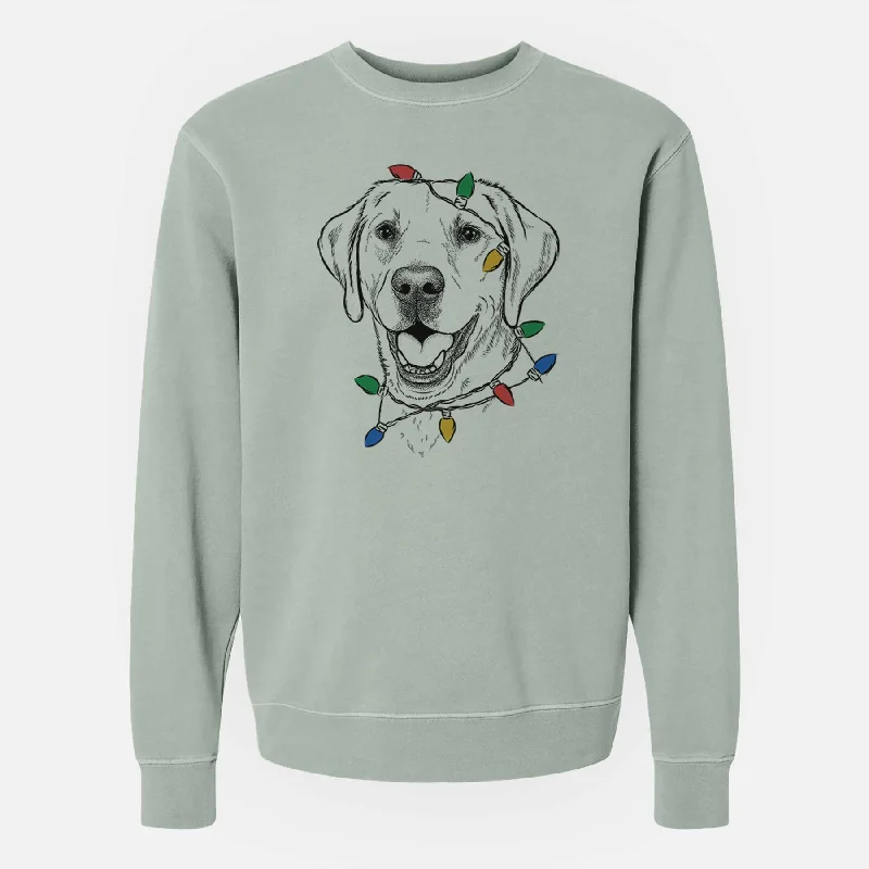 Christmas Lights Nate the Labrador Retriever - Unisex Pigment Dyed Crew Sweatshirt Hoodie with Neon Bright Vibrant