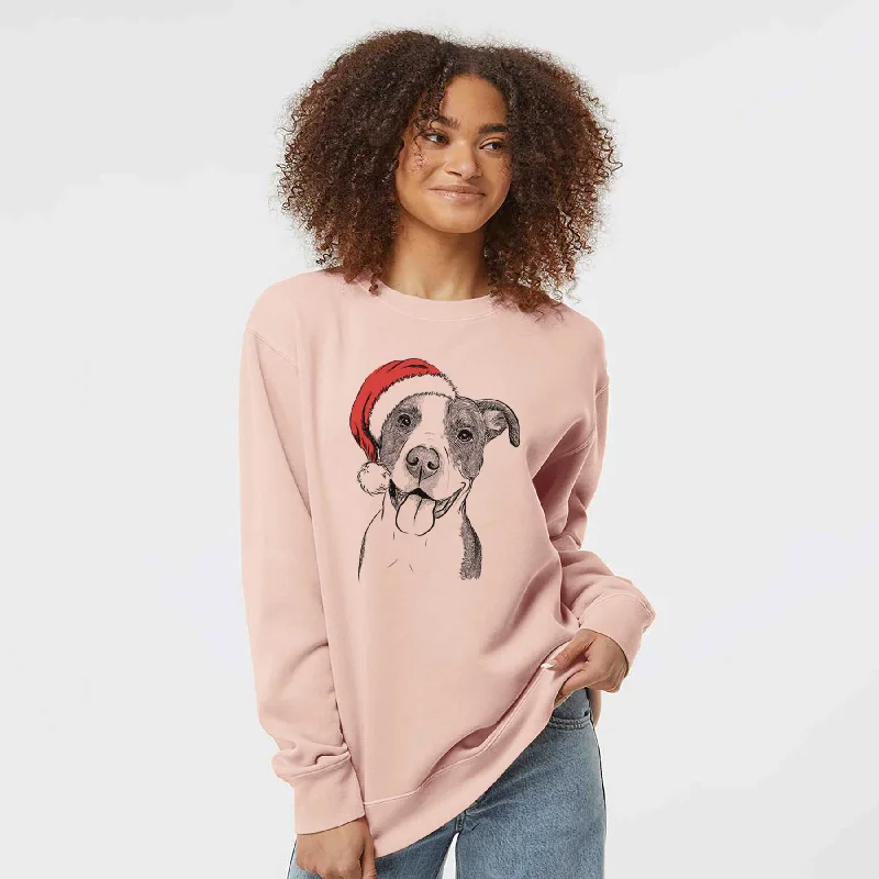 Santa Jax the American Pitbull Terrier Mix - Unisex Pigment Dyed Crew Sweatshirt Hoodie with Hem Frayed Vintage Worn