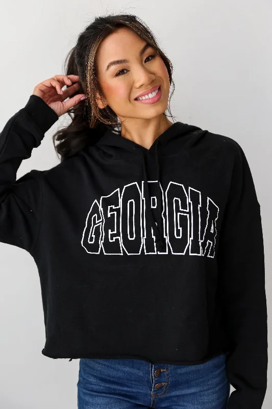 Black Georgia Cropped Hoodie Hoodie with Mesh Breathable Sporty