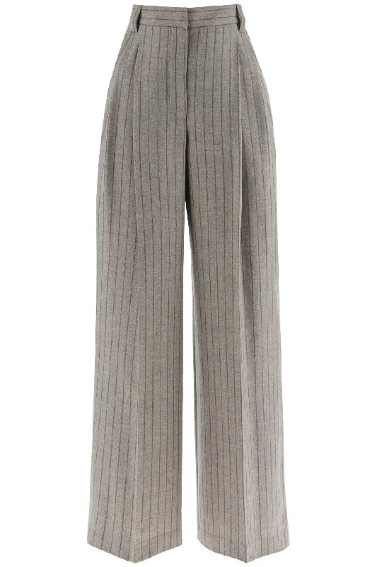 wide virgin wool pinstripe trousers MP577P8669 TAUPE/TABACCO Trousers cozy soft