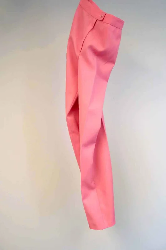 Bright Pink Wool Straight Leg Trousers Wide Leg Loose Fit Mid Waist