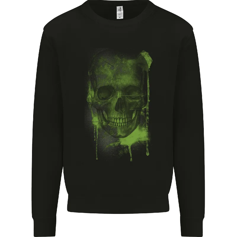 Creepy Green Skull Mens Sweatshirt Jumper Hoodie with Hem Contrast Bold Stylish