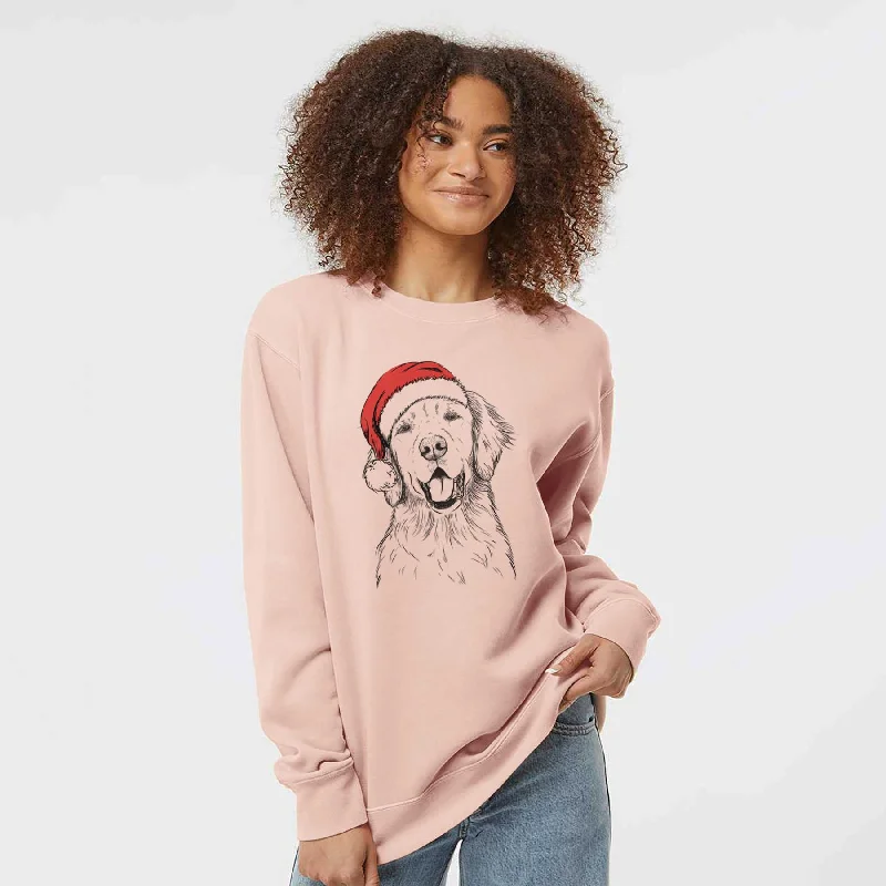 Santa Wallace the Golden Retriever - Unisex Pigment Dyed Crew Sweatshirt Hoodie with Lace Feminine Delicate