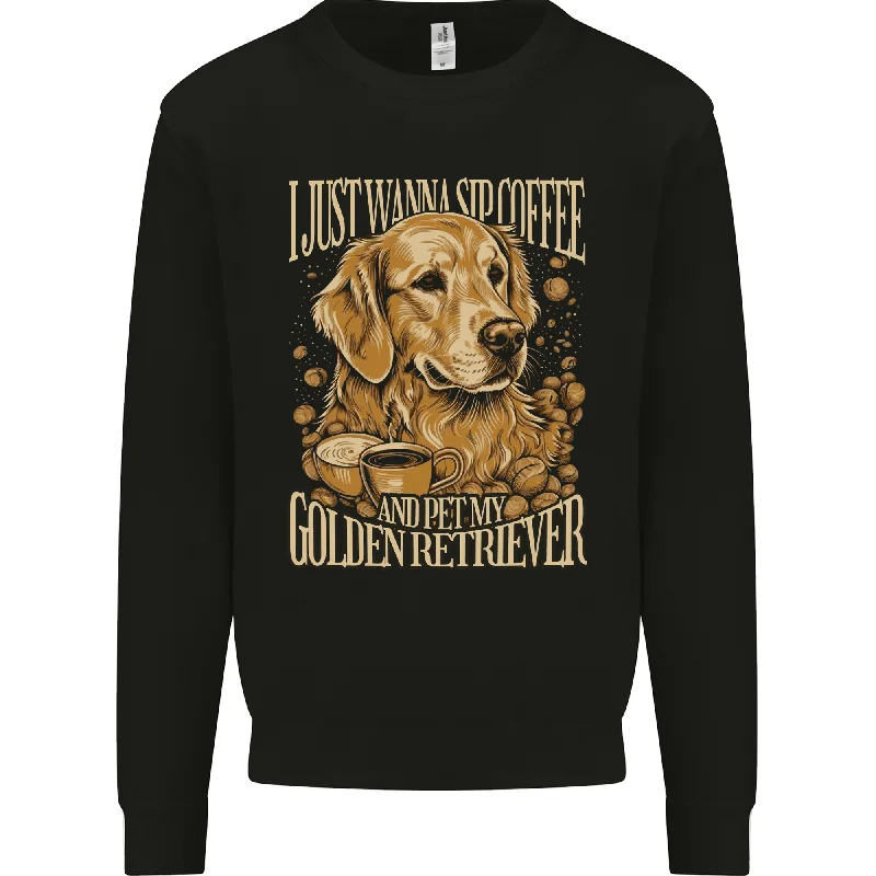 Coffee and Golden Retriever Funny Dog Mens Sweatshirt Jumper Cotton Hoodie Fleece Lining Warmth