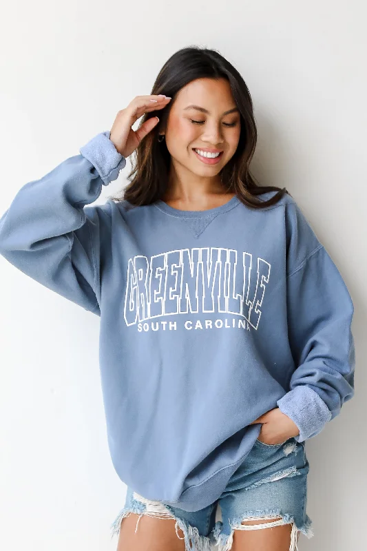 Light Blue Greenville South Carolina Sweatshirt Hoodie with Hem Detail Decorative Unique