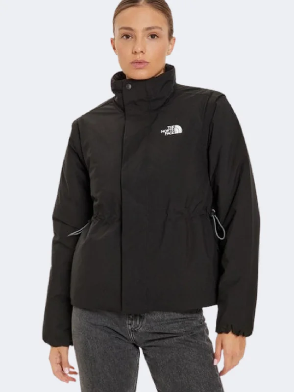 The North Face Padded 2 In 1 Convertible Women Lifestyle Jacket Black Welt Pockets Slit Pockets Flap Pockets