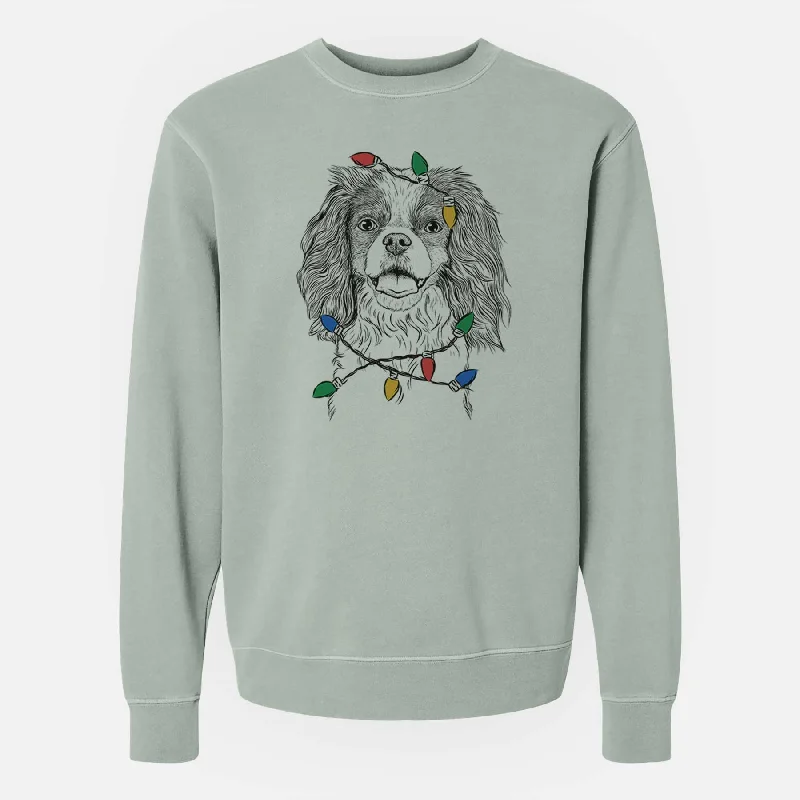 Christmas Lights Poppy the Cavalier King Charles Spaniel - Unisex Pigment Dyed Crew Sweatshirt Hoodie with Ribbed Cuffs Snug Fit Comfort