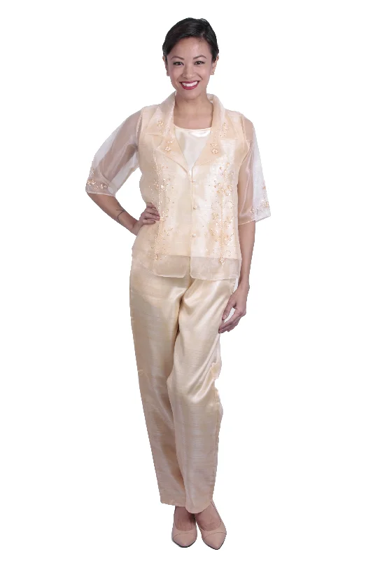 WS10 - MADE-TO-ORDER - Three-Piece Blazer and Pants Set - Filipiniana Women's Premium Blazer