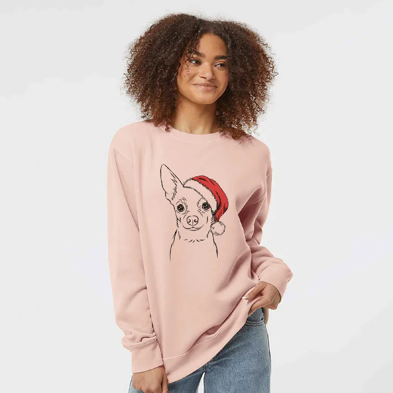 Santa Martini the Chihuahua - Unisex Pigment Dyed Crew Sweatshirt Hoodie with Half-Zip Sporty Casual