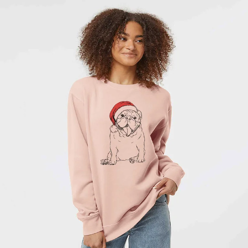 Santa Tank the English Bulldog - Unisex Pigment Dyed Crew Sweatshirt Hoodie with Hem Embroidery Detailed Premium