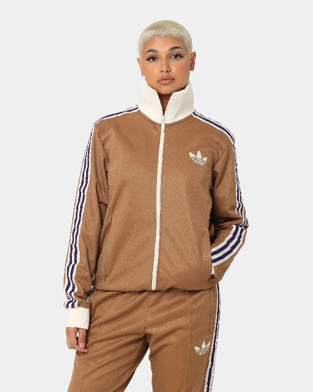 Adidas Adicolor Poly TT Jacket Brown Desert Boat Neck Shawl Collar Notched Collar