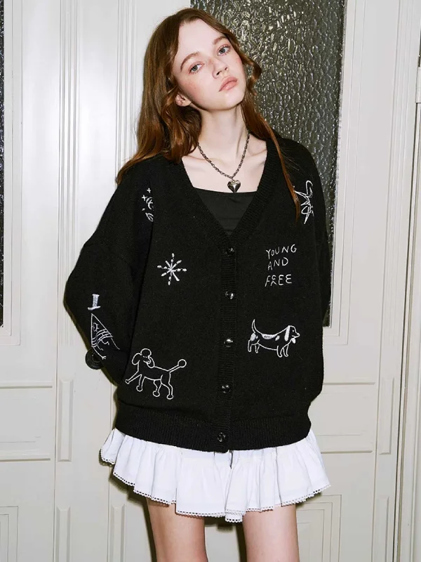 V-neck puppy knit cardigan jacket【s0000010796】 Chenille Jacket Brocade Jacket Lace Jacket