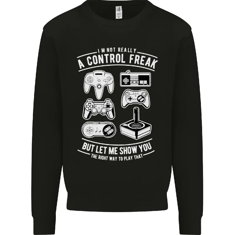 Control Freak Funny Gaming Gamer Mens Sweatshirt Jumper Hoodie with Monochrome Minimalist Simple