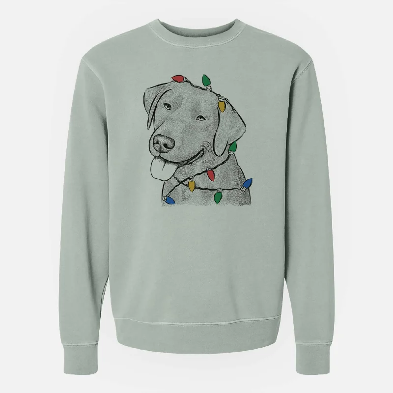 Christmas Lights Zeppelin the Black Labrador - Unisex Pigment Dyed Crew Sweatshirt Hoodie with Ribbed Cuffs Snug Fit Comfort