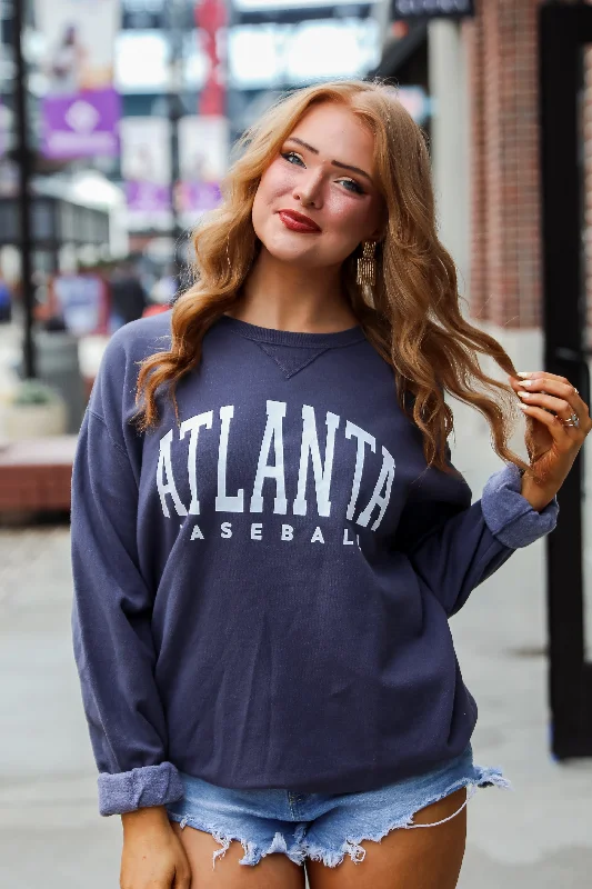 Navy Atlanta Baseball Sweatshirt Hoodie with Pocket Utility Practical