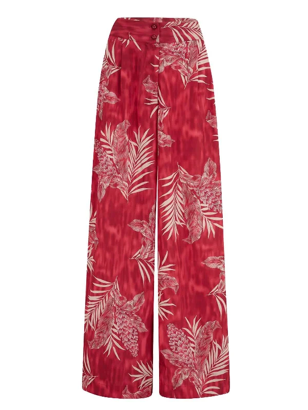 40s Vintage Wide Leg Trousers - Red Palm Trousers cozy soft