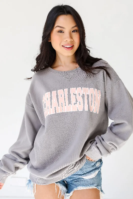 Grey Charleston Sweatshirt Hoodie with Rhinestones Sparkly Elegant