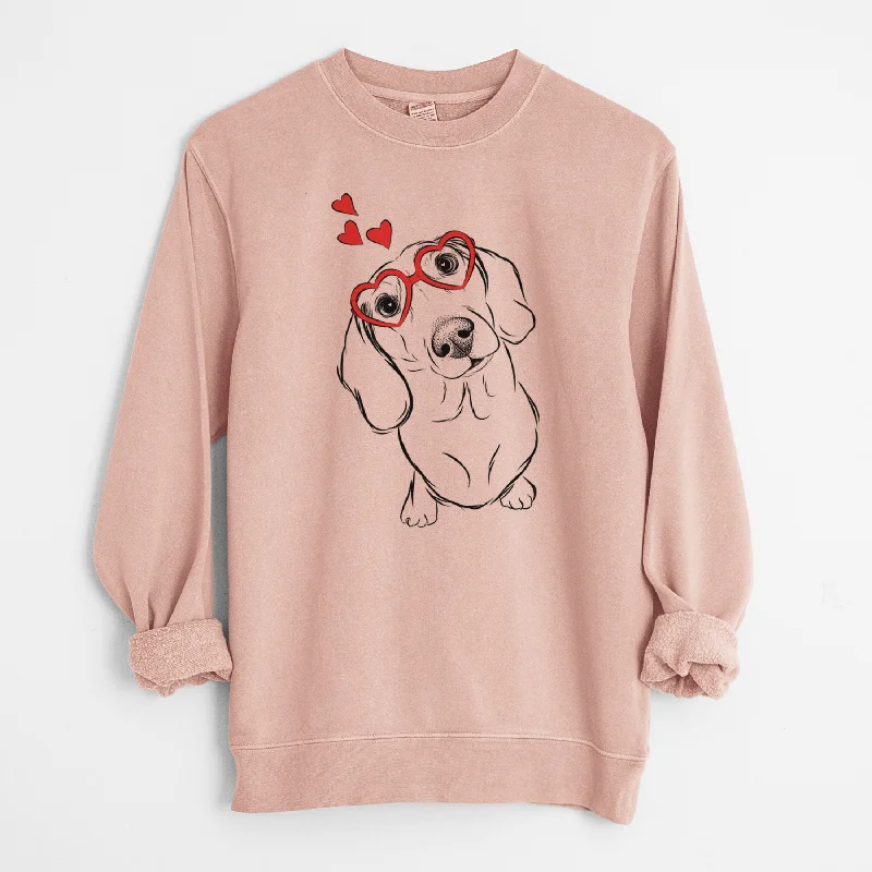 Valentine Bill the Dachshund - Unisex Pigment Dyed Crew Sweatshirt Hoodie with Bell Sleeves Flared Feminine