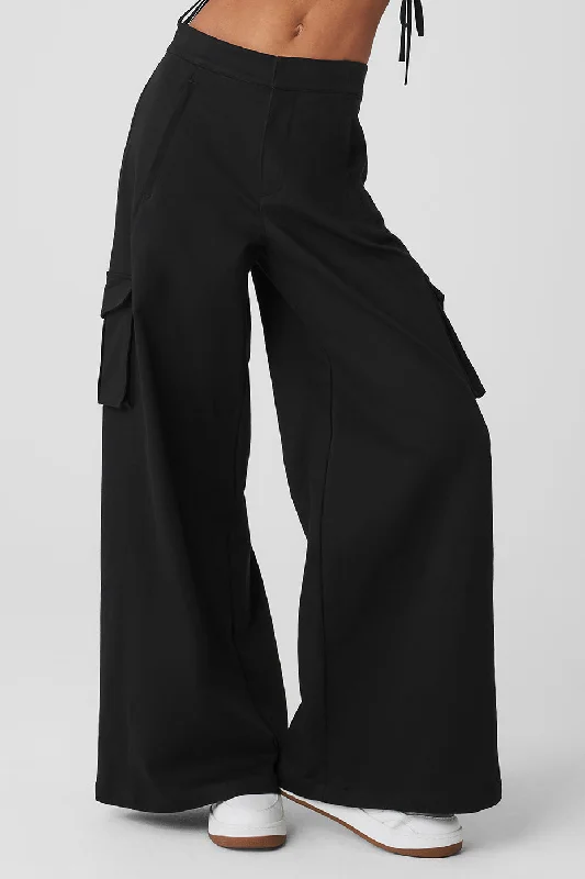 Show Off Cargo Wide Leg Trouser (Long) - Black Trousers Running Lightweight